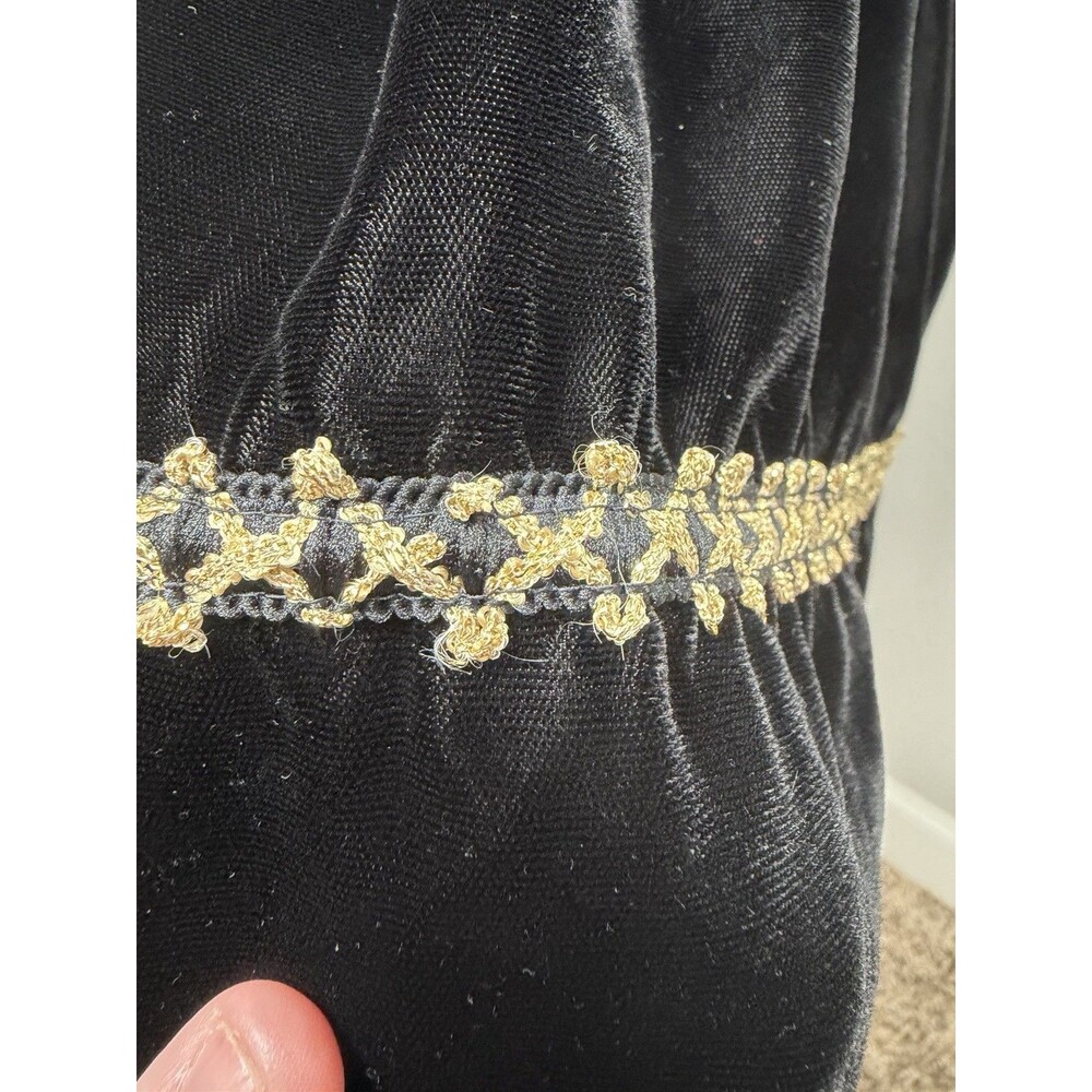 Jessica McClintock Vintage Black Velvet Gold Brocade Dress 12 Prairie Victorian - Picture 8 of 16